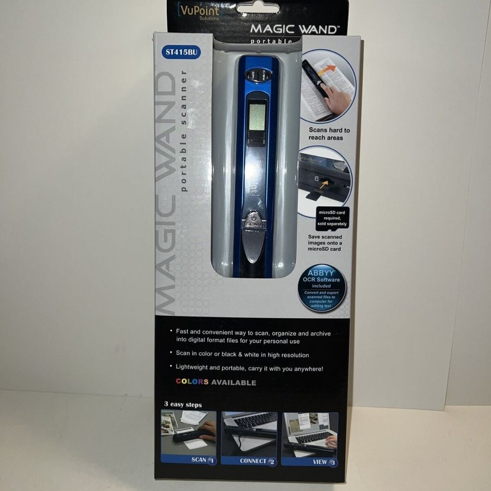 Handheld Portable Scanner Magic Wand BLUE Receipts Recipes VuPoint PDS-ST415BU